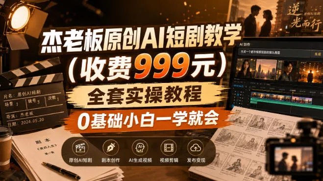 850fcd2502616657a01adf482e763903.webp 杰老板原创AI短剧教学(收费999元),全套实操教程,0基础小白一学就会,非搬运技术