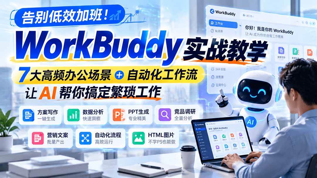 855674c519583e13e7269186cc918db8.jpeg (21115期)告别低效加班!WorkBuddy实战教学,7大高频办公场景+自动化工作流,让AI帮你搞定繁琐工作