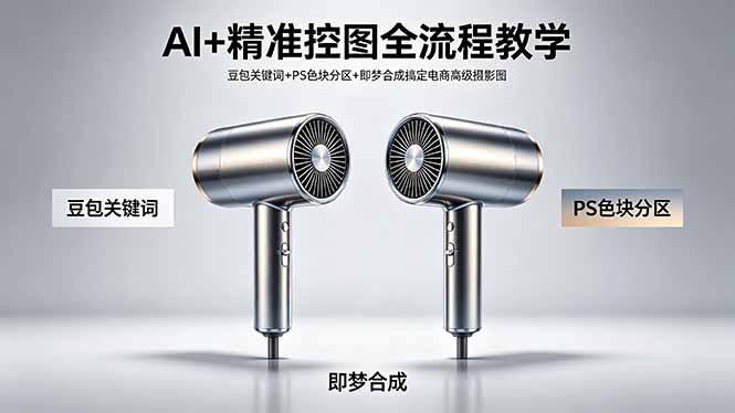 AI+精准控图全流程教学 豆包关键词+PS色块分区+即梦合成搞定电商高级摄影图祝你网--专注互联网创业.信息差副业研究拒绝割韭菜祝你网