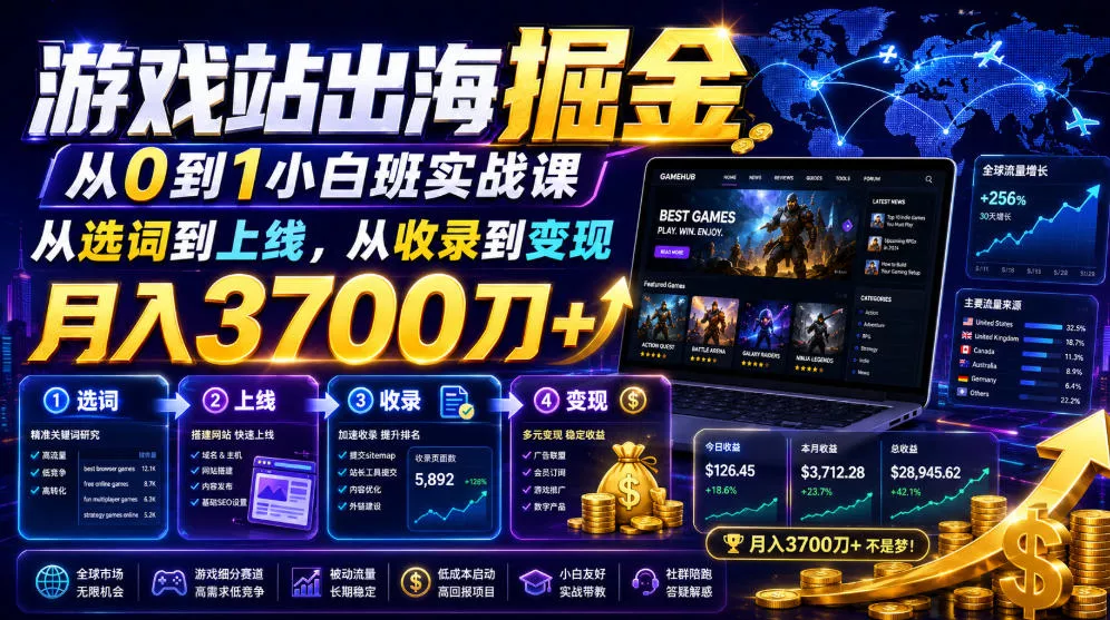 85b5a8045a69441321023a68a072958f.webp 游戏站出海掘金从0到1小白实战课,从选词到上线,从收录到变现,月入3700刀+