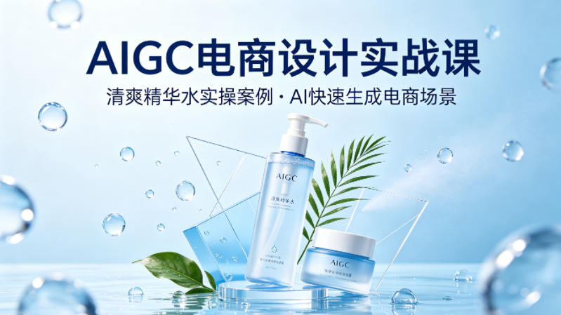 AIGC电商设计实战课，以清爽精华水为实操案例，教你用AI快速生成电商场景祝你网--专注互联网创业.信息差副业研究拒绝割韭菜祝你网