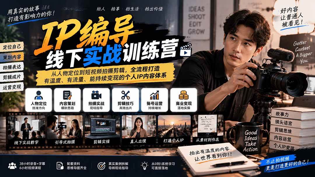 （20610期）IP编导线下实战训练营-更新：从人物定位到短视频拍摄剪辑，全流程打造有温度、有流量、能持续变现的个人IP内容体系祝你网--专注互联网创业.信息差副业研究拒绝割韭菜祝你网