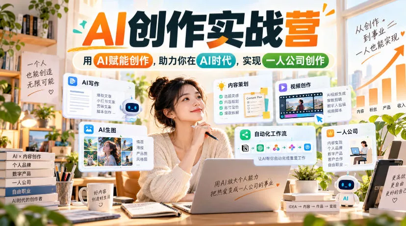 881ec224ee43ccd606b5ac5453ec20c9.webp AI创作实战营,用AI赋能创作,助力你在AI时代,实现一人公司创作(更新)