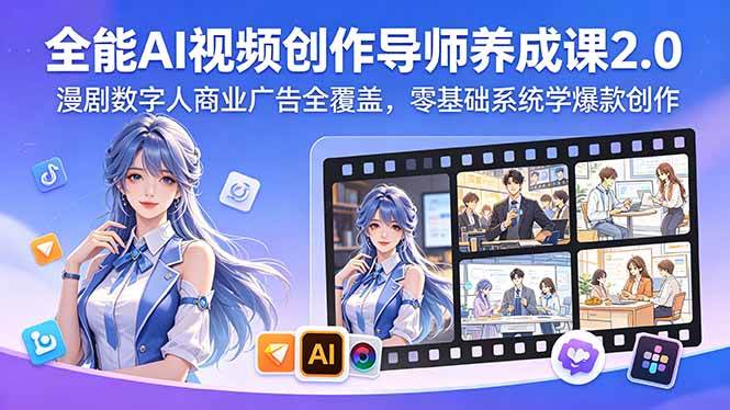 （18505期）全能AI视频创作导师养成课2.0，漫剧数字人商业广告全覆盖，零基础系统学爆款创作祝你网--专注互联网创业.信息差副业研究拒绝割韭菜祝你网