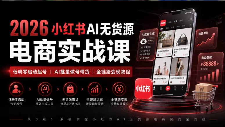 8852b99cb19eea61103103426b045de6.webp 2026小红书AI无货源电商实战课|低粉零启动起号|AI批量做号带货全链路变现教程
