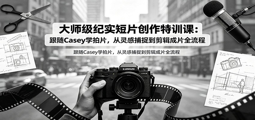大师级纪实短片创作特训课:跟随Casey学拍片,从灵感捕捉到剪辑成片全流程祝你网--专注互联网创业.信息差副业研究拒绝割韭菜祝你网