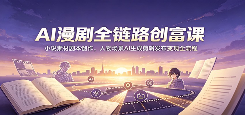 AI漫剧全链路创富课：小说素材剧本创作，人物场景AI生成剪辑发布变现全流程祝你网--专注互联网创业.信息差副业研究拒绝割韭菜祝你网