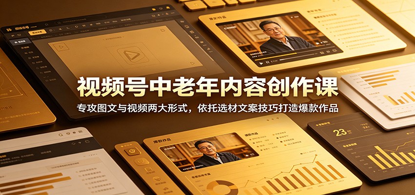视频号中老年内容创作课:专攻图文与视频两大形式,依托选材文案技巧打造爆款作品祝你网--专注互联网创业.信息差副业研究拒绝割韭菜祝你网