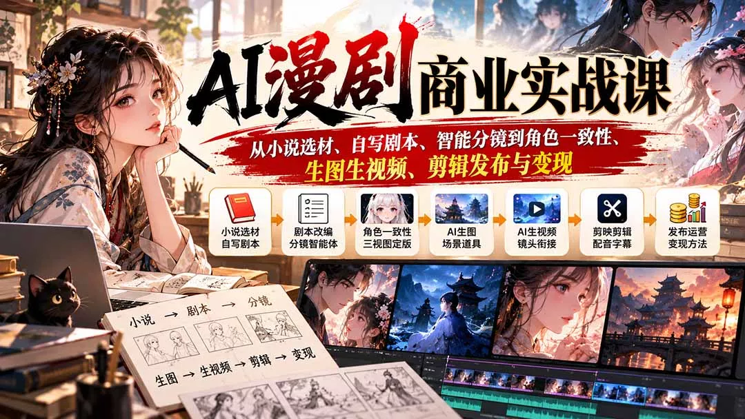 89dbe1a9dbda8186403bc59919742188.webp AI漫剧商业实战课:从小说选材、自写剧本、智能分镜到角色一致性、生图生视频、剪辑发布与变现