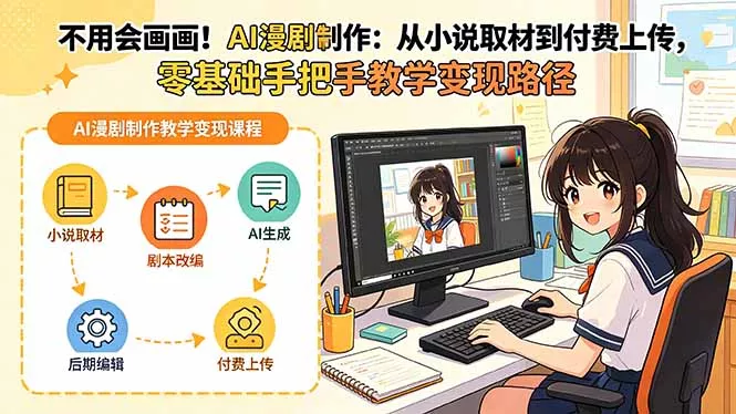不用会画画!AI漫剧制作:从小说取材到付费上传,零基础手把手教学变现路径(更新祝你网--专注互联网创业.信息差副业研究拒绝割韭菜祝你网