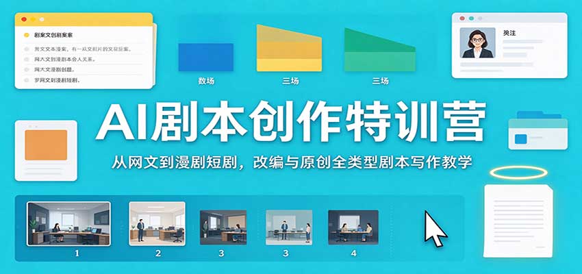 AI剧本创作特训营：从网文到漫剧短剧，改编与原创全类型剧本写作教学祝你网--专注互联网创业.信息差副业研究拒绝割韭菜祝你网