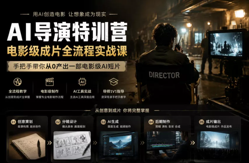 AI导演特训营，电影级成片全流程实战课，手把手带你从0产出一部电影级AI短片祝你网--专注互联网创业.信息差副业研究拒绝割韭菜祝你网