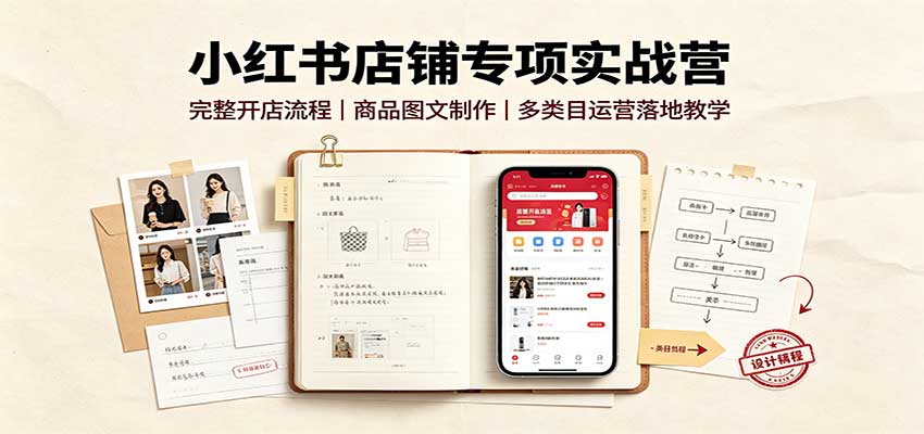 小红书店铺专项实战营：完整开店流程，商品图文制作，多类目运营落地教学祝你网--专注互联网创业.信息差副业研究拒绝割韭菜祝你网