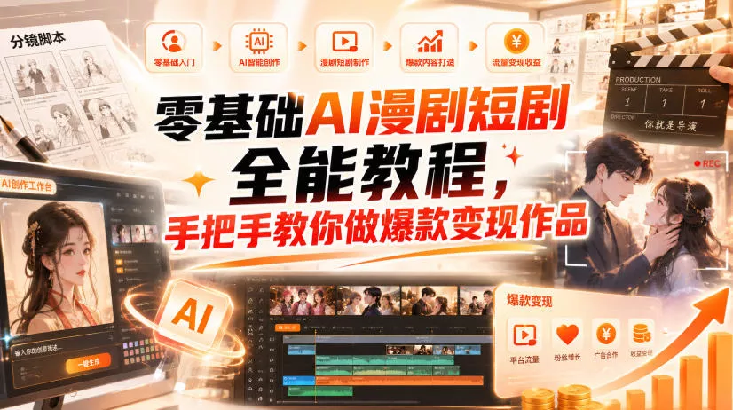 零基础AI漫剧短剧全能教程，从AI智能体搭建、文案脚本分镜、多平台AI生视频、剪映精修，覆盖全题材创作，手把手教你做爆款变现作品祝你网--专注互联网创业.信息差副业研究拒绝割韭菜祝你网
