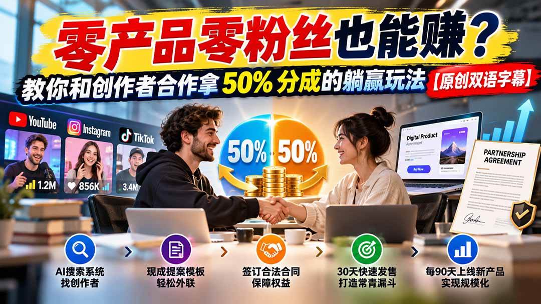 8b868da1d309a9c02b8bdd2c4a605444.jpeg (20957期)零产品零粉丝也能赚?教你和创作者合作拿 50% 分成的躺赢玩法【原创双语字幕】