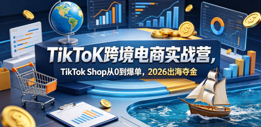 TikToK跨境电商实战营，TikTok Shop从0到爆单，2026出海夺金祝你网--专注互联网创业.信息差副业研究拒绝割韭菜祝你网