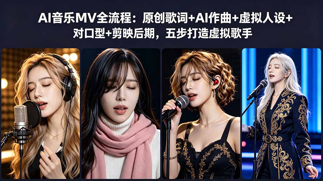 AI音乐MV全流程：原创歌词+AI作曲+虚拟人设+对口型+剪映后期，五步打造虚拟歌手祝你网--专注互联网创业.信息差副业研究拒绝割韭菜祝你网