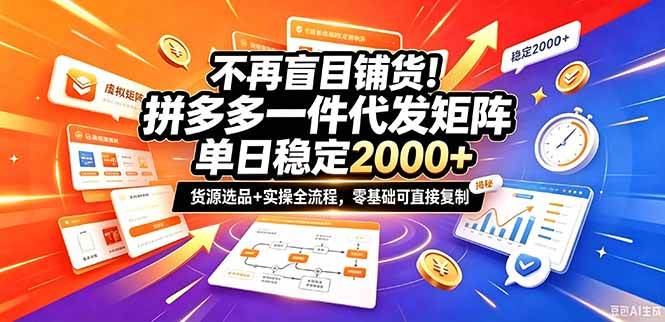 （20955期）不再盲目铺货！拼多多一件代发矩阵落地攻略，提供优质货源店铺运营全流程，零基础可直接复制祝你网--专注互联网创业.信息差副业研究拒绝割韭菜祝你网