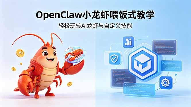 不用懂技术！OpenClaw小龙虾喂饭式教学，轻松玩转AI龙虾与自定义技能祝你网--专注互联网创业.信息差副业研究拒绝割韭菜祝你网