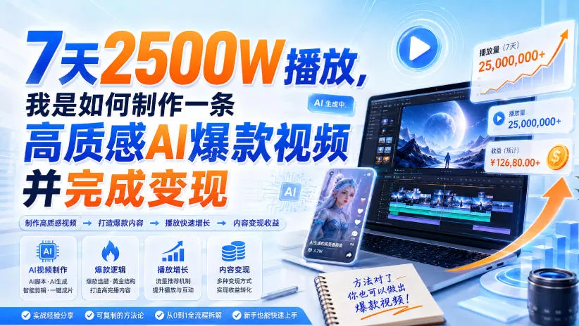 7天2500W播放，我是如何制作一条高质感AI爆款视频并完成变现祝你网--专注互联网创业.信息差副业研究拒绝割韭菜祝你网