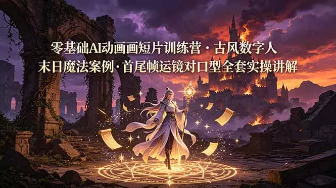 零基础AI动画短片训练营，古风数字人末日魔法案例，首尾帧运镜对口型全套实操讲解祝你网--专注互联网创业.信息差副业研究拒绝割韭菜祝你网
