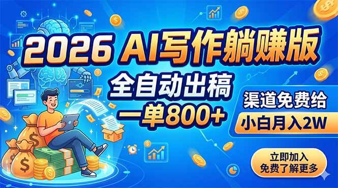 （18885期）2026 AI写作躺赚版：全自动出稿，一单800+，渠道免费给，小白月入2W祝你网--专注互联网创业.信息差副业研究拒绝割韭菜祝你网