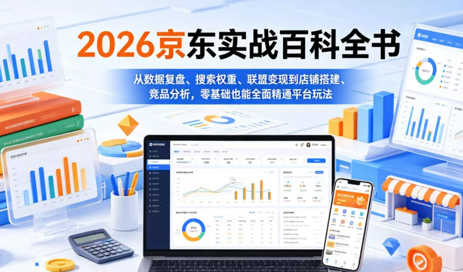 2026京东实战百科全书,从数据复盘、搜索权重、联盟变现到店铺搭建、竞品分析,零基础也能全面精通平台玩法祝你网--专注互联网创业.信息差副业研究拒绝割韭菜祝你网