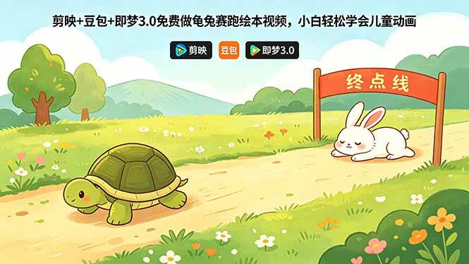 （18432期）剪映+豆包+即梦3.0免费做龟兔赛跑绘本视频，小白轻松学会儿童动画祝你网--专注互联网创业.信息差副业研究拒绝割韭菜祝你网