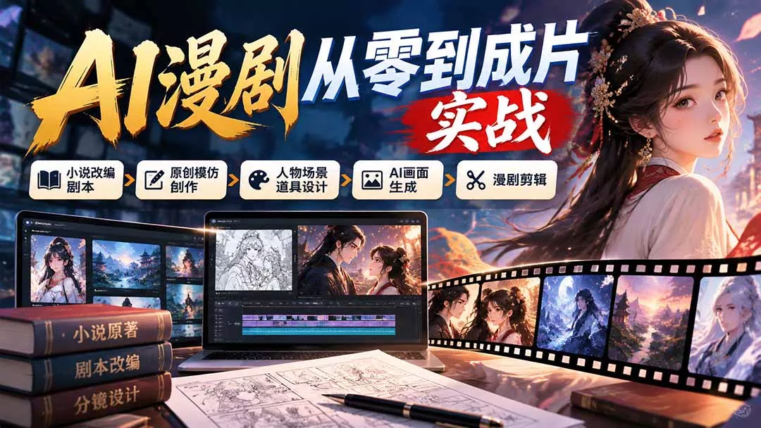 AI漫剧从零到成片实战:小说改编剧本、原创模仿创作、人物场景道具设计、AI画面生成与漫剧剪辑祝你网--专注互联网创业.信息差副业研究拒绝割韭菜祝你网