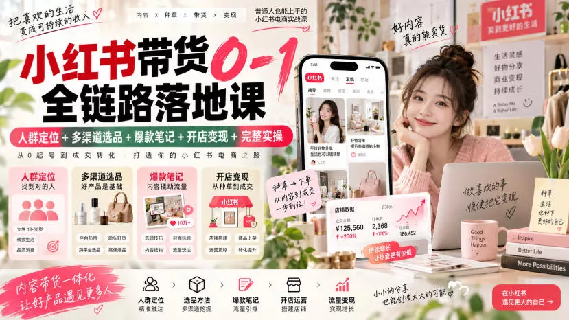 8ede855be9c0197902262334c467251b.webp 小红书带货0-1全链路落地课|人群定位+多渠道选品+爆款笔记+开店变现完整实操