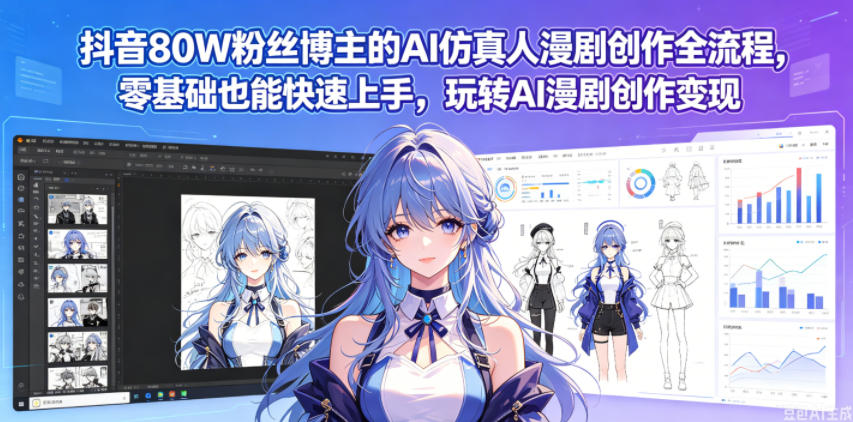 抖音80W粉丝博主的AI仿真人漫剧创作全流程,零基础也能快速上手,玩转AI漫剧创作变现祝你网--专注互联网创业.信息差副业研究拒绝割韭菜祝你网