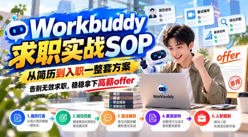 Workbuddy求职实战SOP，从简历到入职一整套方案，告别无效求职，稳稳拿下高薪offer祝你网--专注互联网创业.信息差副业研究拒绝割韭菜祝你网