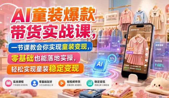 AI童装爆款带货实战课,一节课教会你实现童装变现,零基础也能落地实操祝你网--专注互联网创业.信息差副业研究拒绝割韭菜祝你网