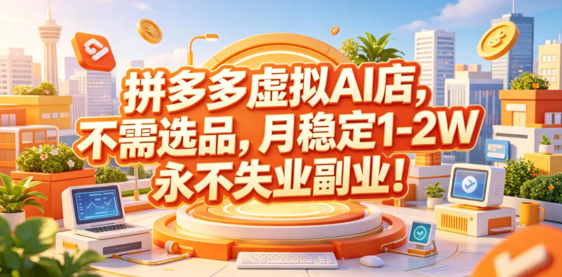 拼多多虚拟AI店,不需选品,月稳定1-2W,永不失业副业!【揭秘】祝你网--专注互联网创业.信息差副业研究拒绝割韭菜祝你网