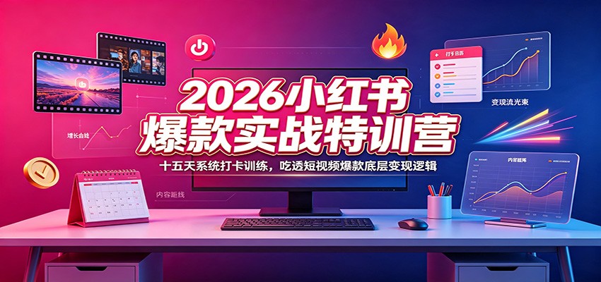 2026小红书爆款实战特训营：十五天系统打卡训练，吃透短视频爆款底层变现逻辑祝你网--专注互联网创业.信息差副业研究拒绝割韭菜祝你网