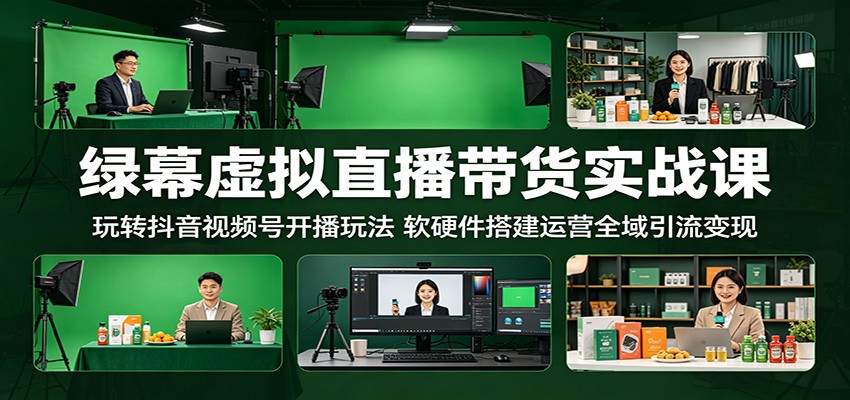 绿幕虚拟直播带货实战课：玩转抖音视频号开播玩法，软硬件搭建运营全域引流变现祝你网--专注互联网创业.信息差副业研究拒绝割韭菜祝你网