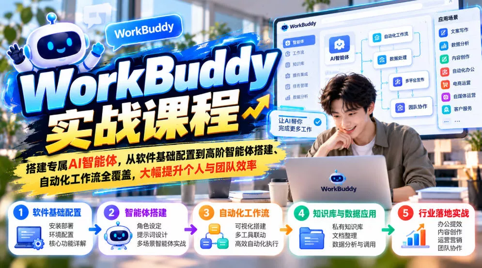 WorkBuddy实战课程,搭建专属AI智能体,从软件基础配置到高阶智能体搭建、自动化工作流全覆盖,大幅提升个人与团队效率祝你网--专注互联网创业.信息差副业研究拒绝割韭菜祝你网