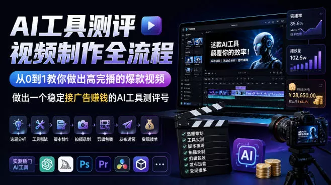 AI工具测评视频制作全流程，从0到1教你做出高完播的爆款视频，做出一个稳定接广告賺钱的AI工具测评号祝你网--专注互联网创业.信息差副业研究拒绝割韭菜祝你网