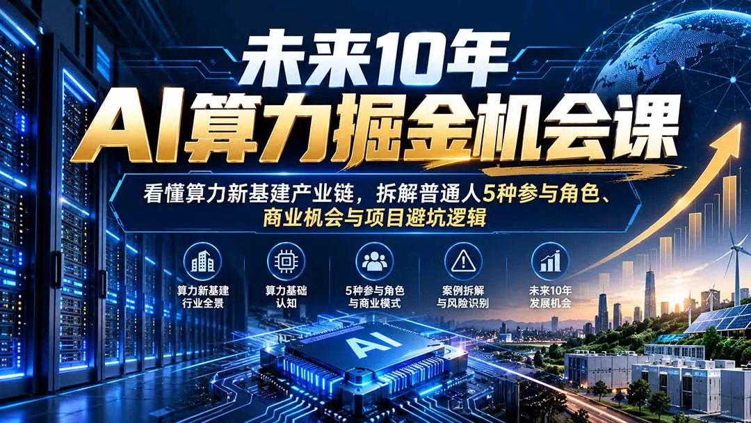 933e02c15a5687e89fd875820aeb9737.webp 未来10年AI算力掘金机会课:看懂算力新基建产业链,拆解普通人5种参与角色、商业机会与项目避坑逻辑