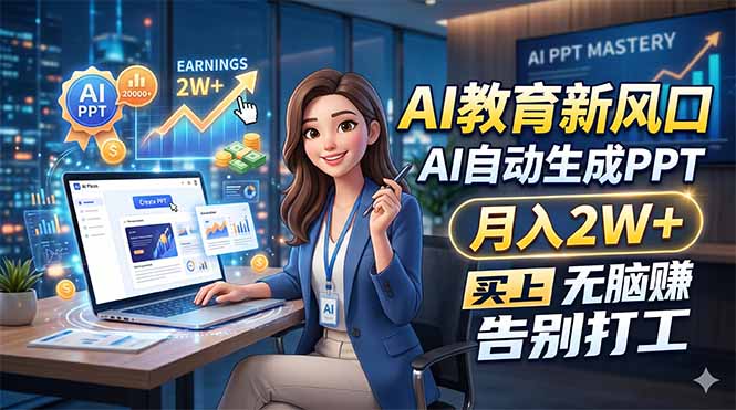 AI教育新风口，AI自动生成PPT，月入2W+，无脑赚，告别打工祝你网--专注互联网创业.信息差副业研究拒绝割韭菜祝你网