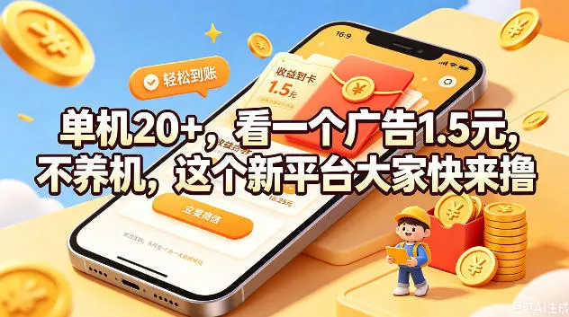93984ab0603a7d778d678b2b3a2f180b.webp 单机20+,看一个广告1.5米,不养机,这个新平台大家快来撸【揭秘】