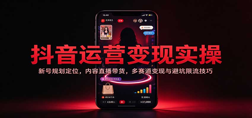 抖音运营变现实操：新号规划定位，内容直播带货，多赛道变现与避坑限流技巧祝你网--专注互联网创业.信息差副业研究拒绝割韭菜祝你网