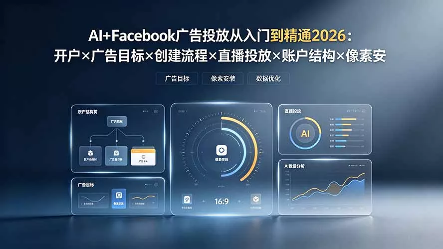 94237f44737c176f6b969c95f26b297c.webp AI+Facebook广告投放从入门到精通2026:开户×广告目标×创建流程×直播投放×账户结构×像素安装×AI赋能