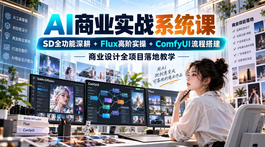 94c142bcb884b27ab81928a1c7596b21.webp AI商业实战系统课|SD全功能深耕+Flux高阶实操+Comfyui流程搭建,商业设计全项目落地教学