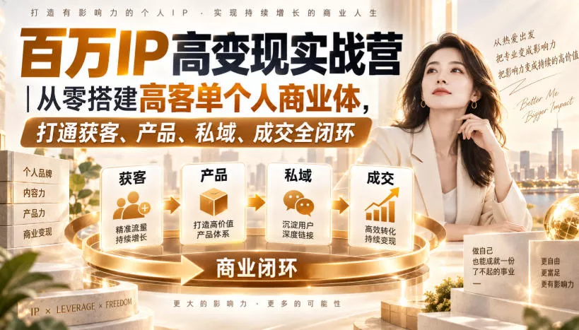 9543358728183f1b2f9720067be5f9a8.webp 百万IP高变现实战营|从零搭建高客单个人商业体,打通获客、产品、私域、成交全闭环