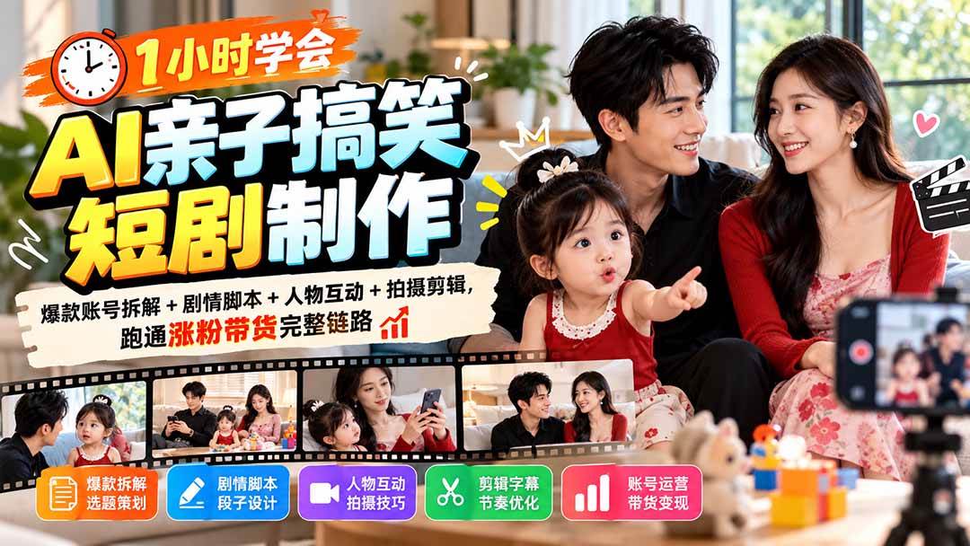 95687640ca956fb14309a5915bd794cf.jpeg (20807期)1小时学会AI亲子搞笑短剧制作:爆款账号拆解+剧情脚本+人物互动+拍摄剪辑,跑通涨粉带货完整链路