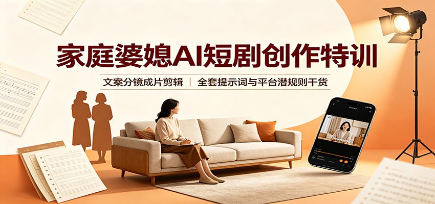 家庭婆媳AI短剧创作特训:文案分镜成片剪辑,全套提示词与平台潜规则干货祝你网--专注互联网创业.信息差副业研究拒绝割韭菜祝你网