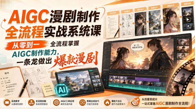 AIGC漫剧制作全流程实战系统课，从零到一全流程掌握AIGC制作能力，一条龙做出爆款漫剧祝你网--专注互联网创业.信息差副业研究拒绝割韭菜祝你网
