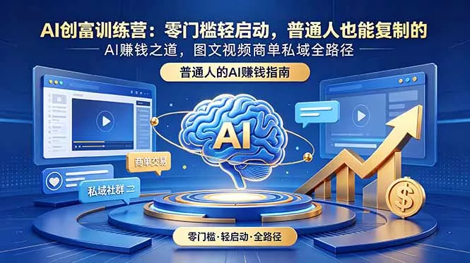 AI创富训练营:零门槛轻启动,普通人也能复制的AI赚钱之道,图文视频商单私域全路径祝你网--专注互联网创业.信息差副业研究拒绝割韭菜祝你网