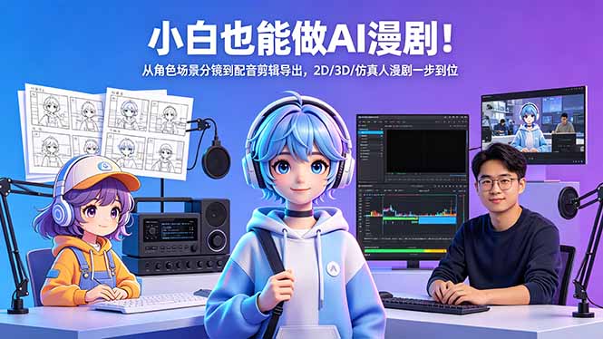 小白也能做AI漫剧！从角色场景分镜到配音剪辑导出，2D/3D/仿真人漫剧一步到位祝你网--专注互联网创业.信息差副业研究拒绝割韭菜祝你网